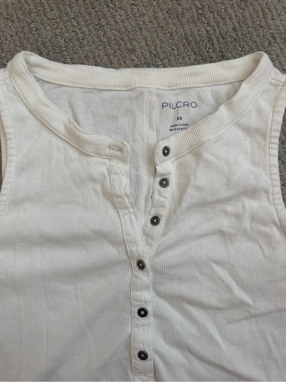 Pilcro Cream Ribbed Henley Tank with Button Placket - Picture 2 of 3